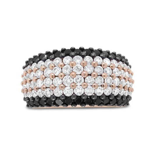 Rose Gold 2 1/5 Cttw Black and White Diamond 6 Row Band Ring 18K