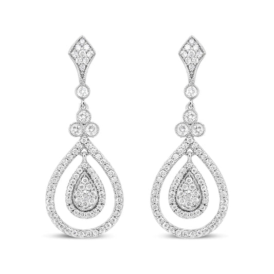 White Gold 1 1/4 Cttw Round Diamond Openwork Teardrop-Shaped Dangle Earrings 18K