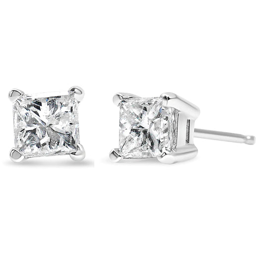 White Gold 3/8 Cttw Princess-Cut Square Diamond Classic 4-Prong Solitaire Stud Earrings 14K