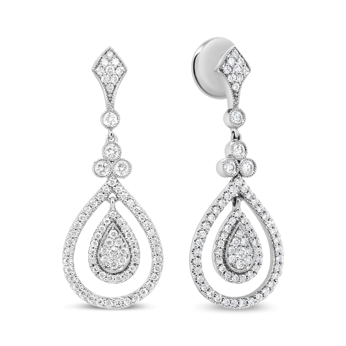 White Gold 1 1/4 Cttw Round Diamond Openwork Teardrop-Shaped Dangle Earrings 18K